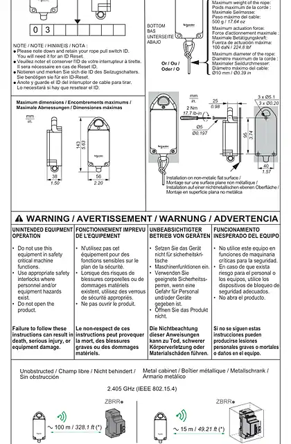 schneider施耐德ZBRP1 - Rope Pull Switch wireless & battery less_ 说明书